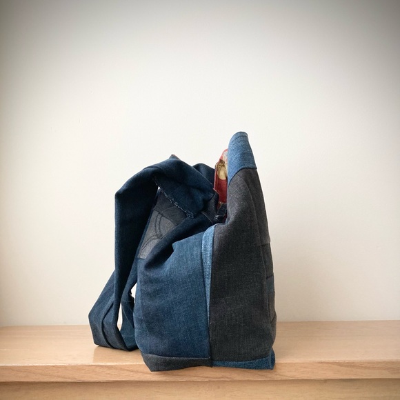 joodito origami boro crossbody bag japanese denim patchwork oversized slouchy - Picture 4 of 9